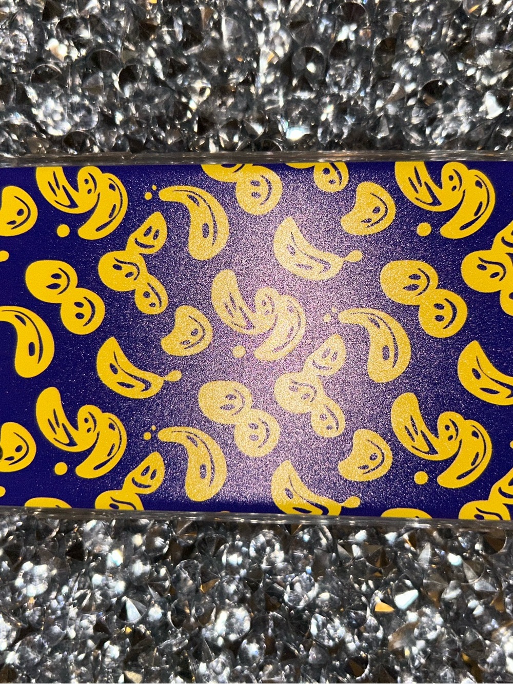 iPhone XR Yellow Smiley Pattern Wall Art Panel - Blue Background